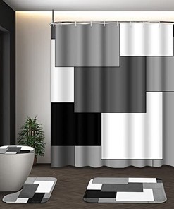 Grey Geometric Pattern Shower Curtain for Minimalistic Look