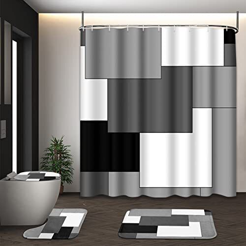 Grey Geometric Pattern Shower Curtain for Minimalistic Look