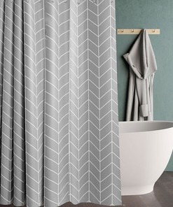 Grey Geometric Patterned Shower Curtain for Modern Bathroom