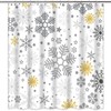 Grey Gold Snowflakes Shower Curtain with Winter Christmas Theme for Holiday Bathroom Decor 