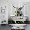 Grey Highland Cow Sunflower Shower Curtain With Inspirational Words