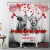 Grey Highland Cow in Bathtub Valentine's Shower Curtain with Red Rose Flower Love Heart