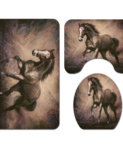 Grey Horse Oil Painting Waterproof Shower Curtain for Bathroom Decor- Unbranded