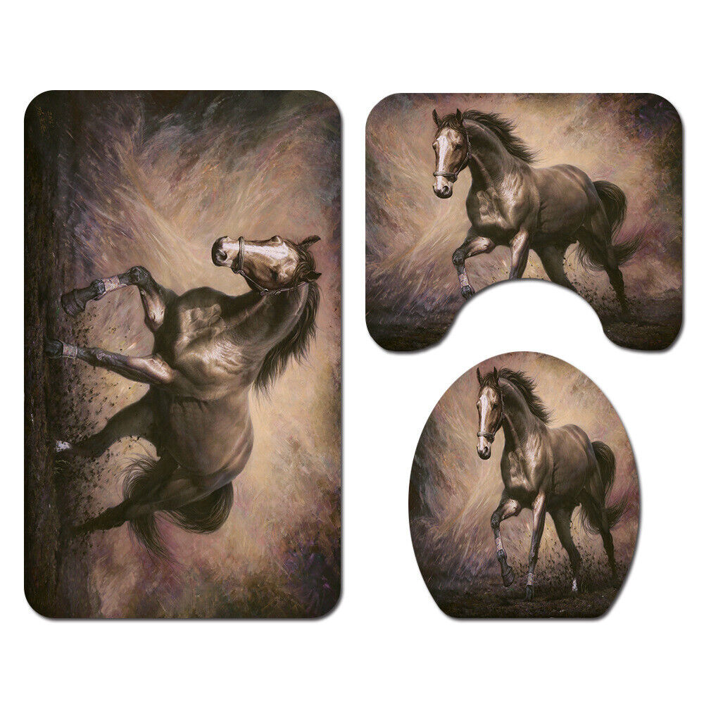 Grey Horse Oil Painting Waterproof Shower Curtain for Bathroom Decor- Unbranded