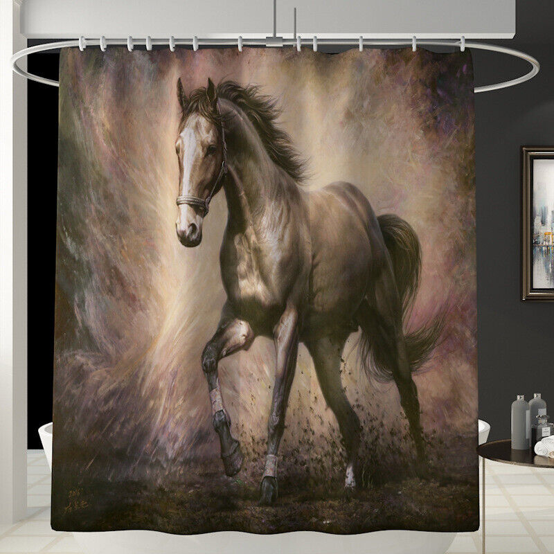 Grey Horse Oil Painting Waterproof Shower Curtain for Bathroom Decor- Unbranded
