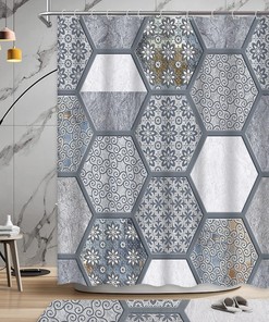 Grey Marble Abstract Geometric Shower Curtain for Modern Bathroom Decor