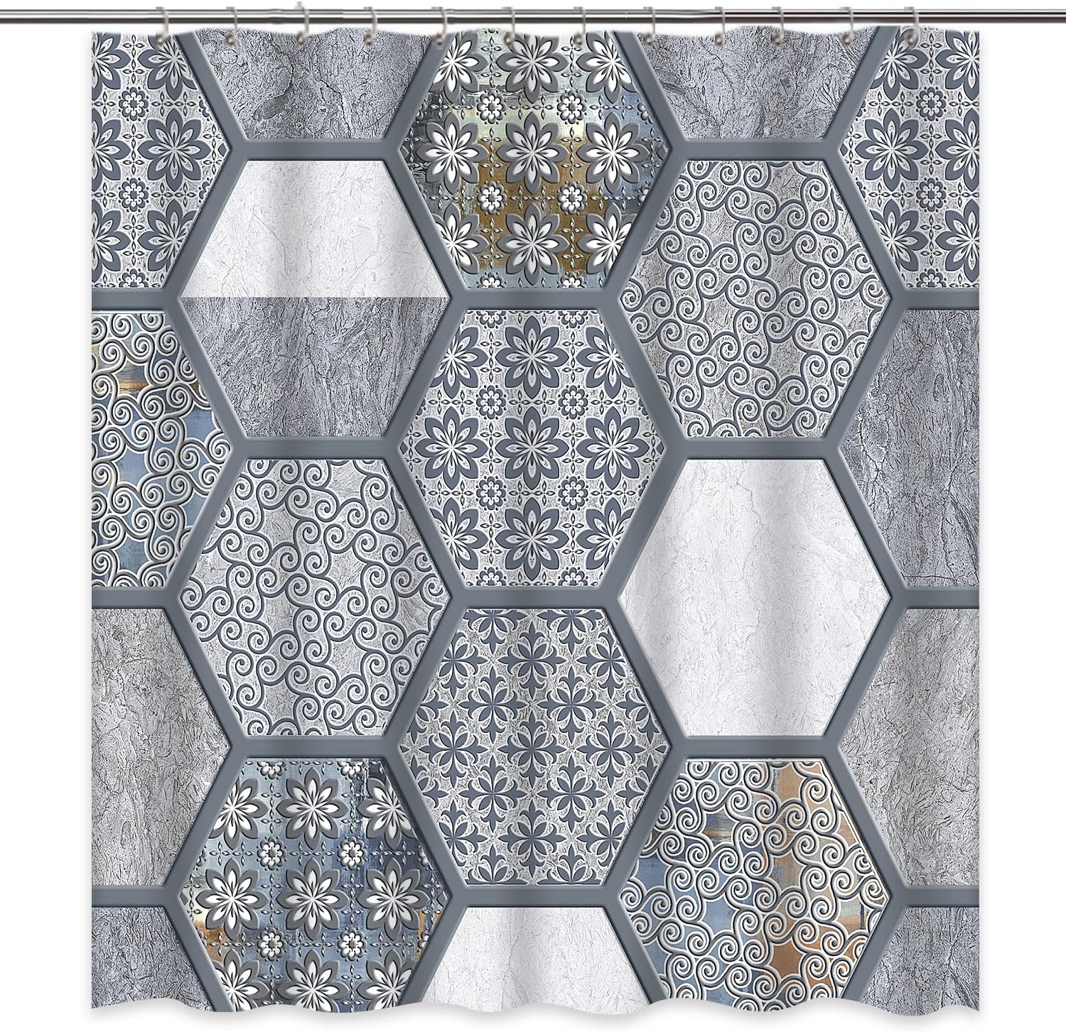 Grey Marble Abstract Geometric Shower Curtain for Modern Bathroom Decor