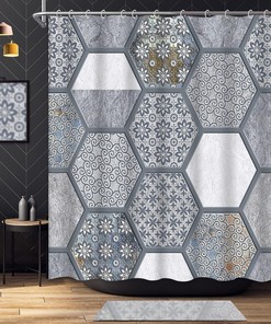 Grey Marble Abstract Geometric Shower Curtain for Modern Bathroom Decor