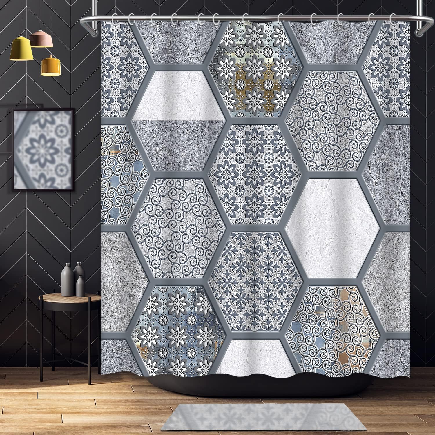 Grey Marble Abstract Geometric Shower Curtain for Modern Bathroom Decor
