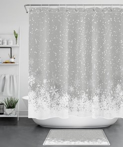 Grey Merry Christmas Shower Curtain With Snowflake Print - Add A Festive Vibe To Your Bathroom