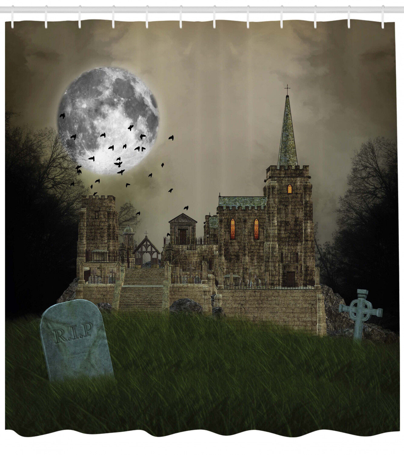 Grey Moon Phase Shower Curtain - Image 2