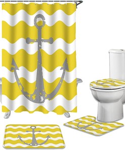 Grey Nautical Anchor Yellow Wavy Stripes Best Shower Curtain