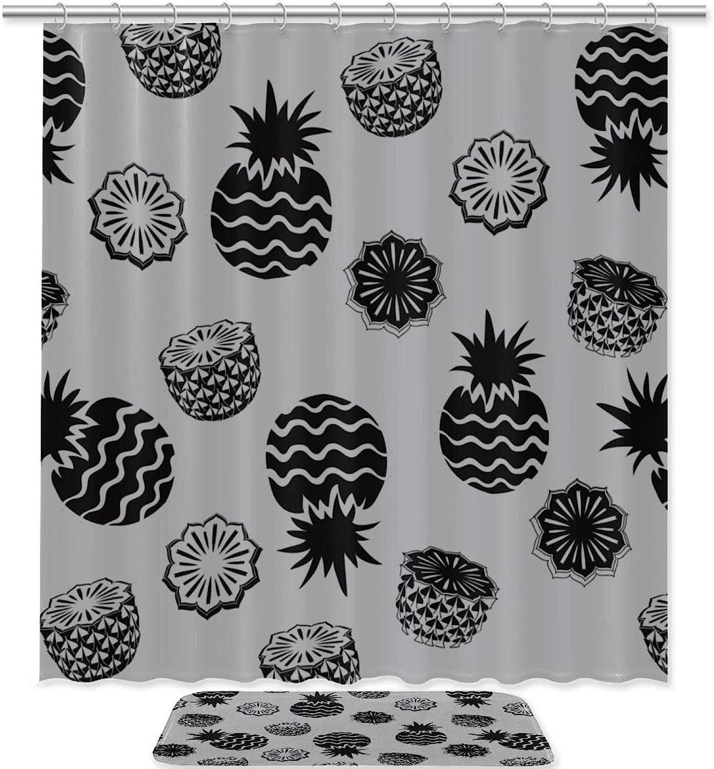 Grey Pattern Pineapples Shower Curtain for Bathroom Decor