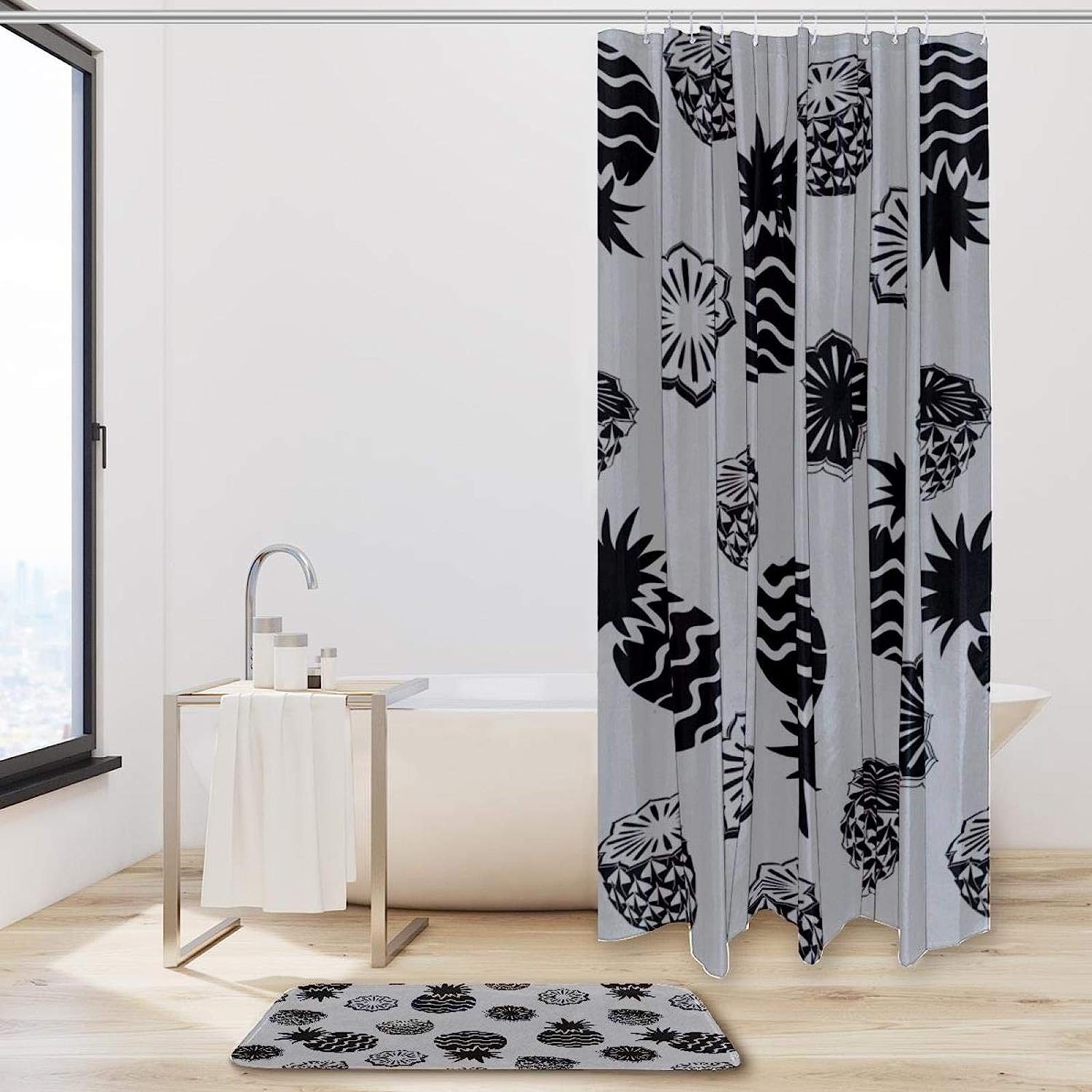 Grey Pattern Pineapples Shower Curtain for Bathroom Decor