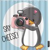 Grey Penguin with Camera Cheese and Cute Cartoon Animal Print Shower Curtain