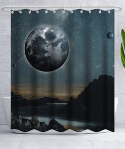 Grey Planet and Starry Sky Moon Shower Curtain: Elegant Bathroom Accessories with Dark and Dreamy Atmosphere