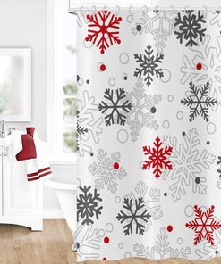 Grey Red White Snowflake Christmas Winter Shower Curtain Home Bathtub Decor