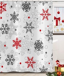 Grey Red White Snowflake Christmas Winter Shower Curtain Home Bathtub Decor