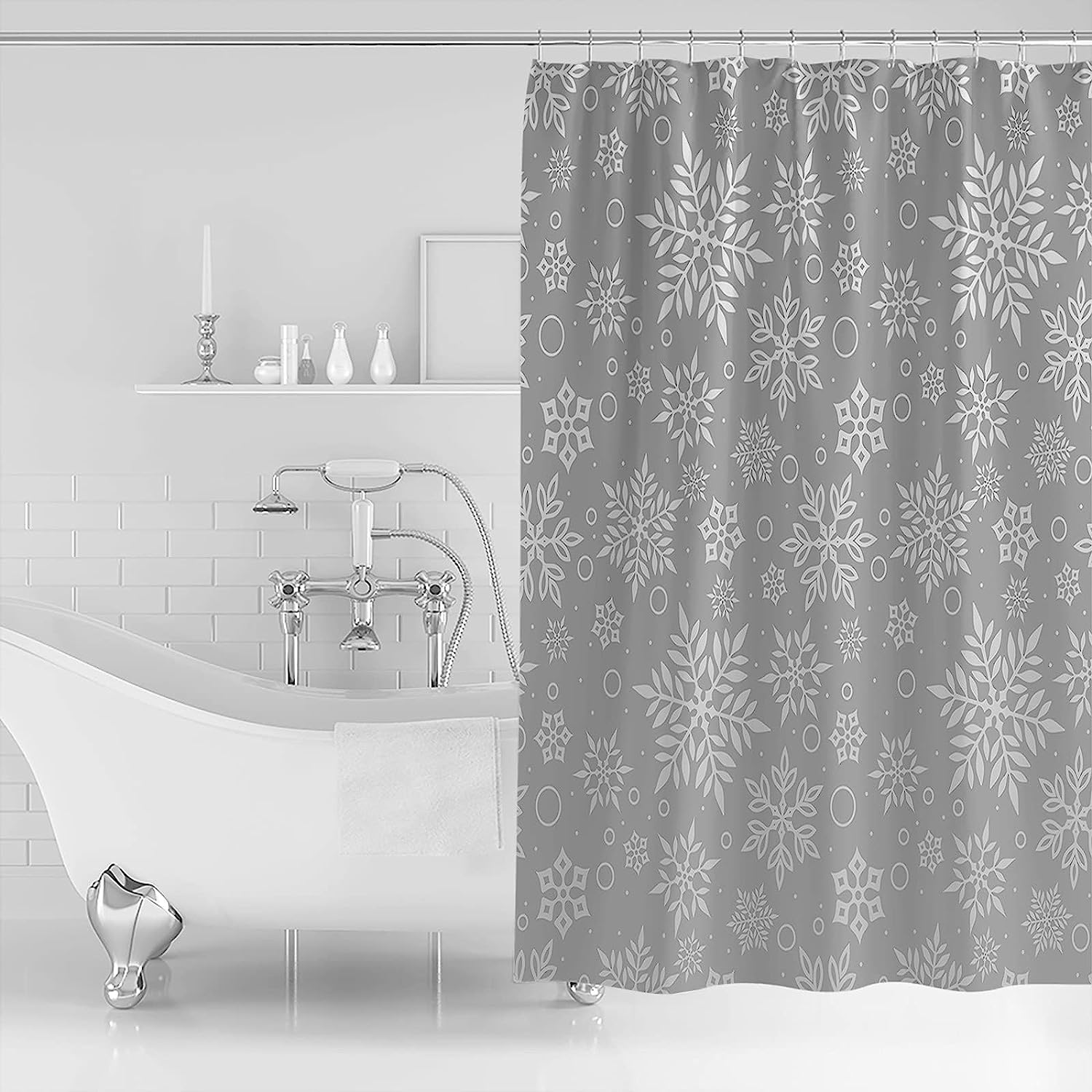 Grey Snowflake Winter Holiday Shower Curtain For A Cozy Christmas - Image 2