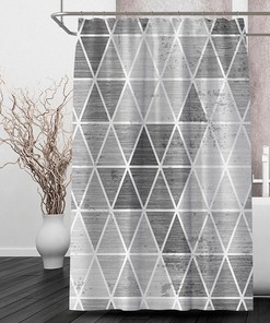 Grey Triangle Print Shower Curtain For Modern Bathroom