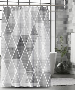 Grey Triangle Print Shower Curtain For Modern Bathroom
