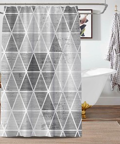 Grey Triangle Print Shower Curtain For Modern Bathroom