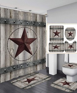Grey Western Texas Star Shower Curtain for Waterproof Fabric Bath - OLEBETY