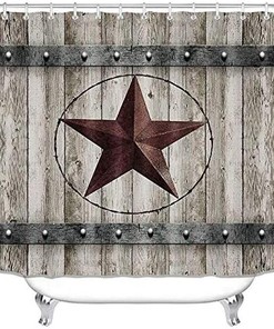 Grey Western Texas Star Shower Curtain for Waterproof Fabric Bath - OLEBETY