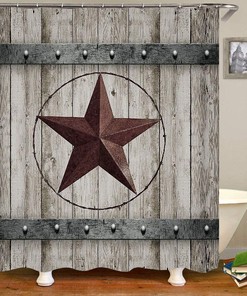 Grey Western Texas Star Shower Curtain for Waterproof Fabric Bath - OLEBETY