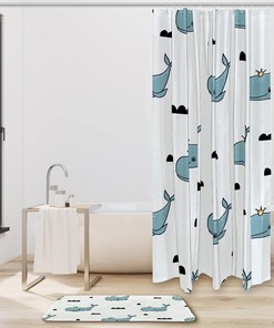 Grey Whale Shower Curtain with Waterproof Material for a Subtle Look