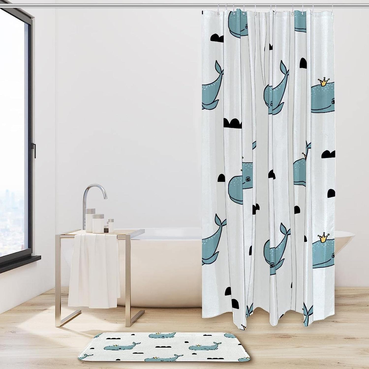 Grey Whale Shower Curtain with Waterproof Material for a Subtle Look