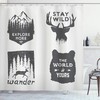 Grey Wilderness Emblems Stay Wild Wander Arrow Pine Wildlife Shower Curtain