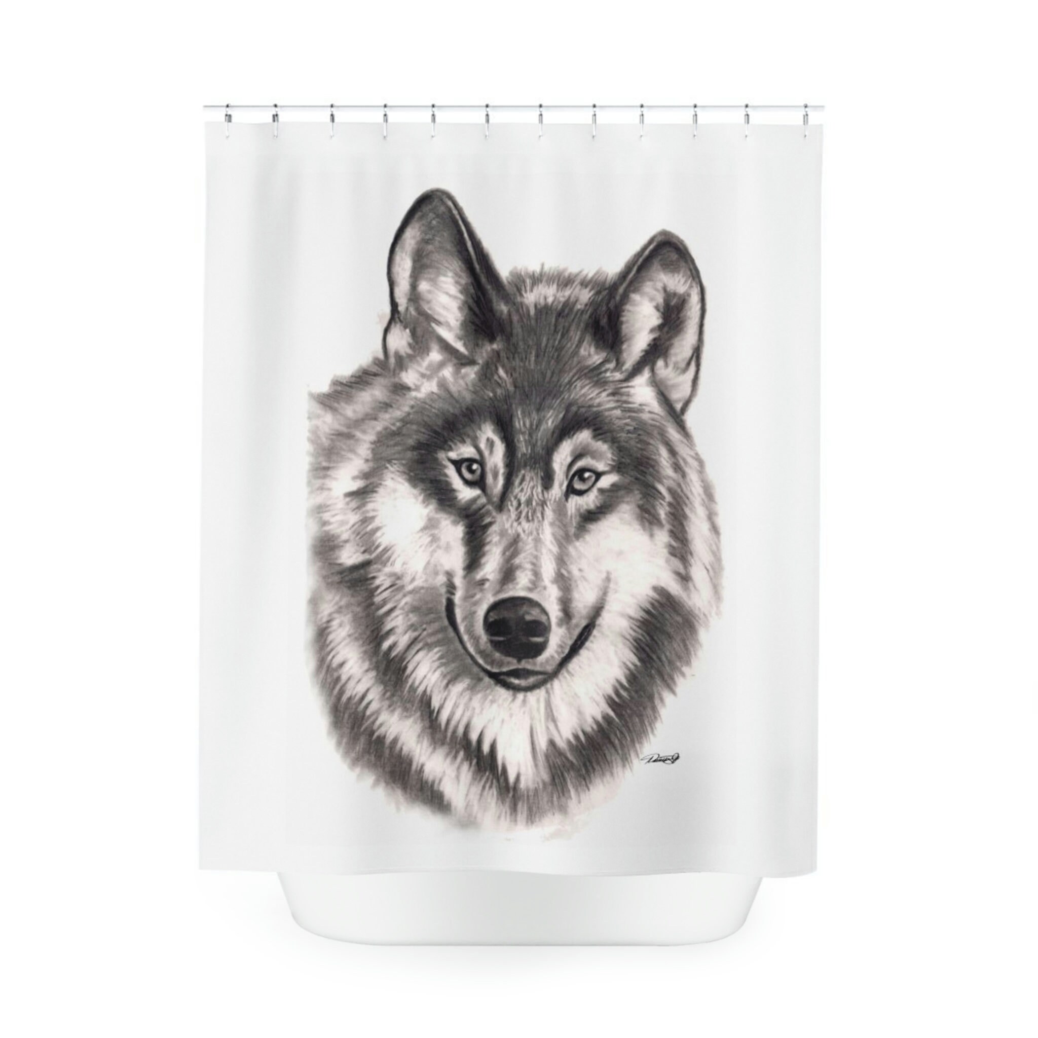 Grey Wolf Original Artwork Polyester Shower Curtain Perfect for Any Wildlife Lover's Bathroom Decor
