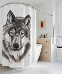 Grey Wolf Original Artwork Polyester Shower Curtain Perfect for Any Wildlife Lover's Bathroom Decor