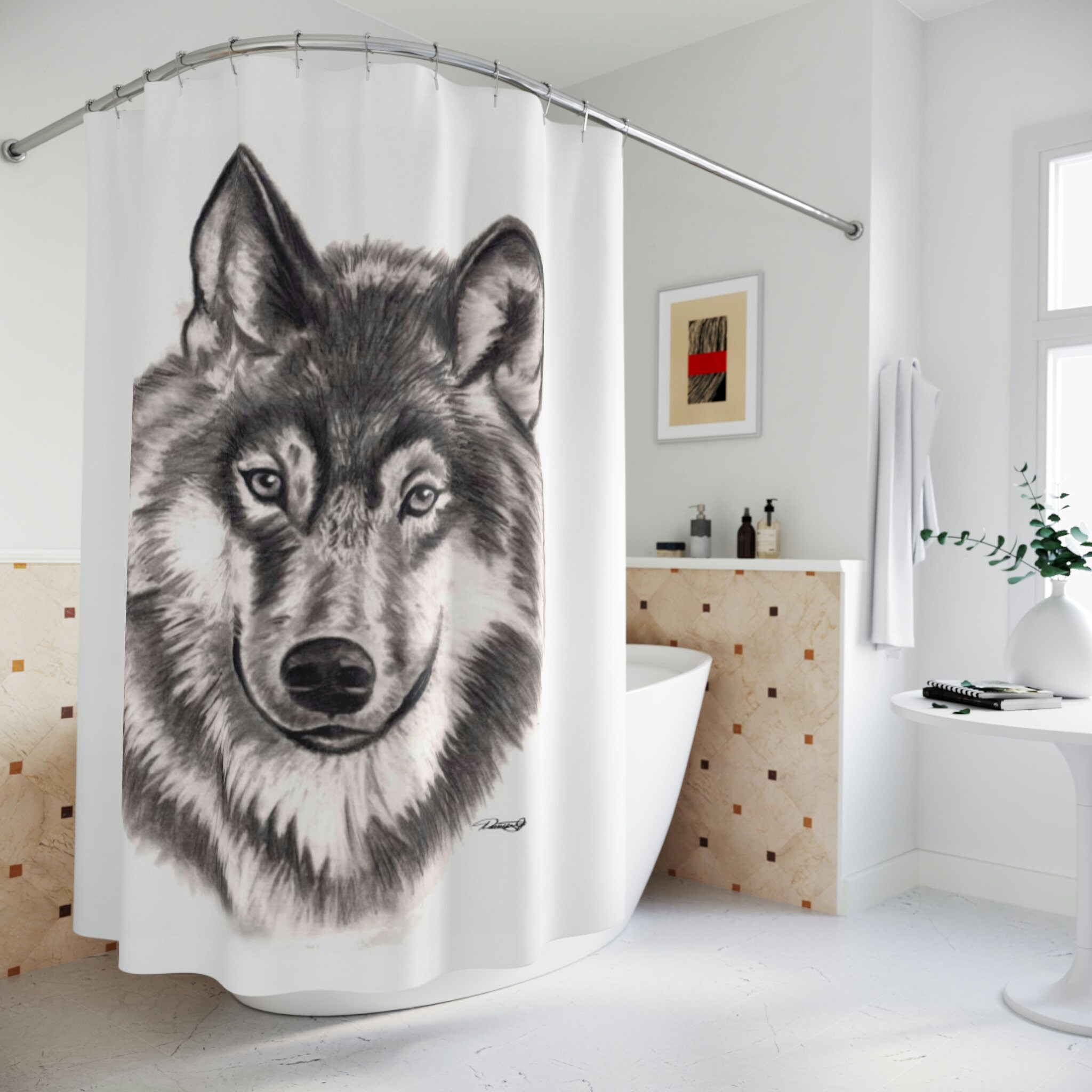 Grey Wolf Original Artwork Polyester Shower Curtain Perfect for Any Wildlife Lover's Bathroom Decor