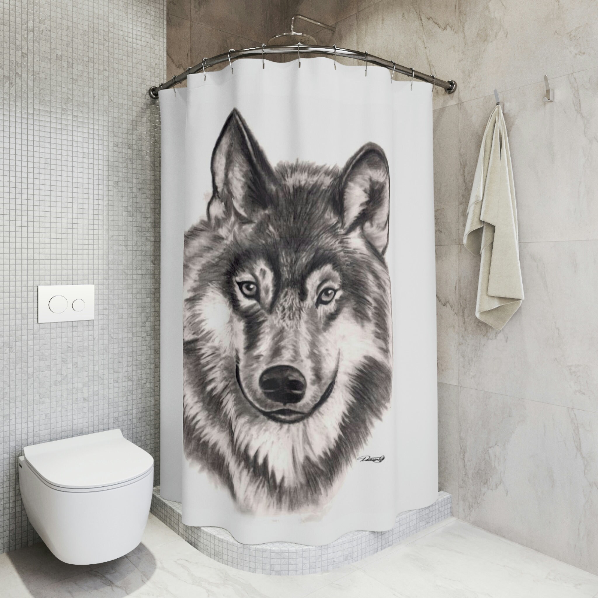 Grey Wolf Original Artwork Polyester Shower Curtain Perfect for Any Wildlife Lover's Bathroom Decor