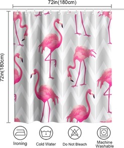 Grey Zigzag Stripe Flamingos Shower Curtain, Tropical Bird Theme for Modern Bathroom