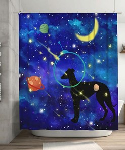 Greyhound Funny Animal Planet Moon Shower Curtain for a Unique Bathroom