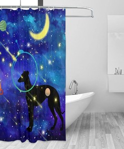 Greyhound Funny Animal Planet Moon Shower Curtain for a Unique Bathroom