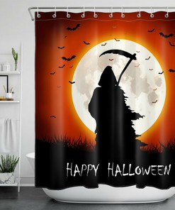 Grim Reaper With Bats For Happy Halloween Shower Curtain For Bathroom