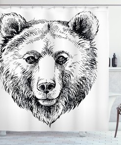 Grizzly Bear Ink Sketch Print Animal Shower Curtain For Bathroom Decor