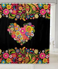 Groovy Heart Shaped Paisley Print Shower Curtain For Bohemian Bathroom Decor