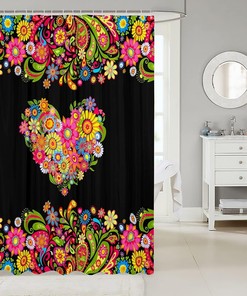 Groovy Heart Shaped Paisley Print Shower Curtain For Bohemian Bathroom Decor