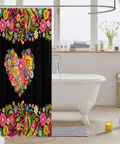 Groovy Heart Shaped Paisley Print Shower Curtain For Bohemian Bathroom Decor