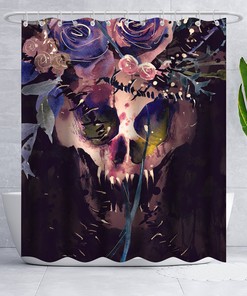 Gruesome and Gorgeous Black Sugar Skull Rose Flowers Shower Curtain