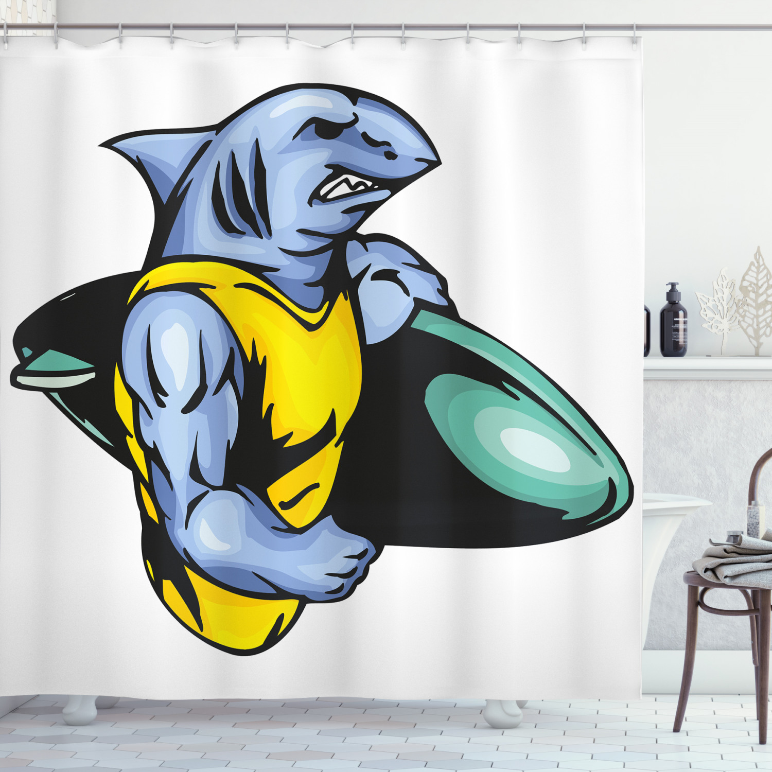 Grumpy Surfer Muscle Body Print Shower Curtain for Your Bathroom