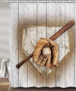 Grunge Baseball Glove Shower Curtain, Sports Theme Bathroom Decor 