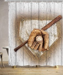 Grunge Baseball Glove Shower Curtain, Sports Theme Bathroom Decor