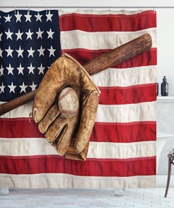 Grunge Baseball Print American Flag Shower Curtain For Your Bathroom