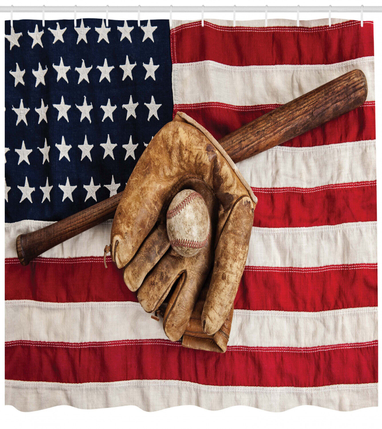 Grunge Baseball Print American Flag Shower Curtain For Your Bathroom - Image 2